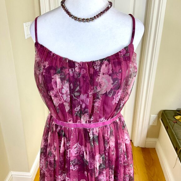 City Triangles Dress Y2K Formal Gown Purple Pink Floral Open Back Velvet (11) - Picture 2 of 9